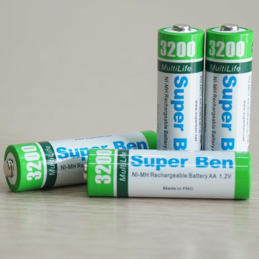 Pin &amp; sạc SuperBen Ni-MH AA vỉ 4 viên 3200mAh Rechargeable