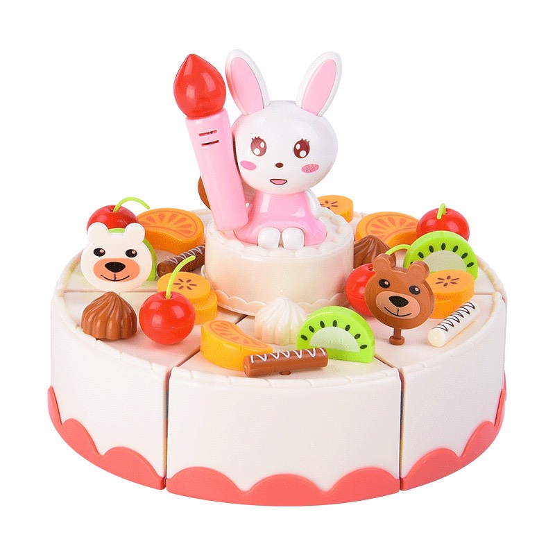 Đồ chơi Bánh kem sinh nhật nến cảm ứng hiệu ứng thổi tắt kèm búp bê thỏ cho bé