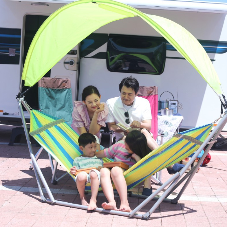 Bộ Khung Võng Xếp Du Lịch Ban Mai Dù Che, Khung Sơn P32, Võng Lưới Thép Khổ Lớn Hàng Xuất Korea