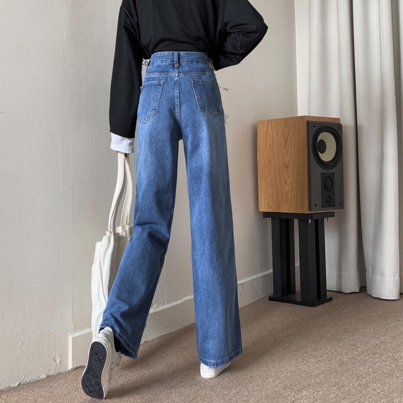 Quần Jeans Ống Suông Rộng Cạp Cao Nhiều Túi Hàng Quảng Châu Chất Dày Đẹp