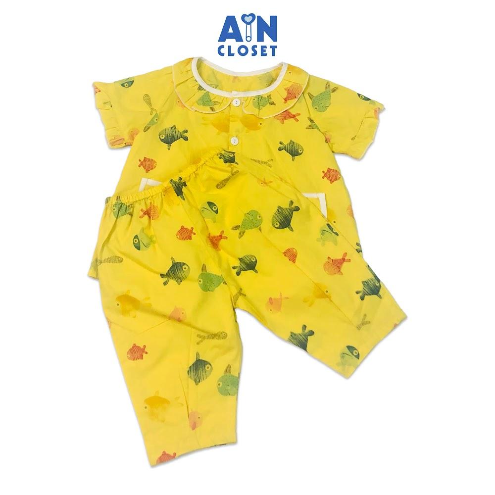 Bộ quần áo lửng bé gái họa tiết Baby shark nền vàng cotton - AICDBG2TR9QL - AIN Closet