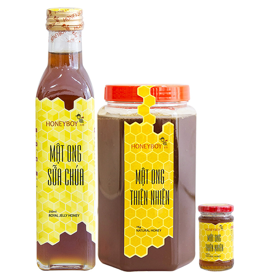 Combo Mật Ong Thiên Nhiên Honeyboy (1kg) + Mật Ong Sữa Chúa Honeyboy (250ml) - Tặng Mật Ong Thiên Nhiên Honeyboy (100ml)