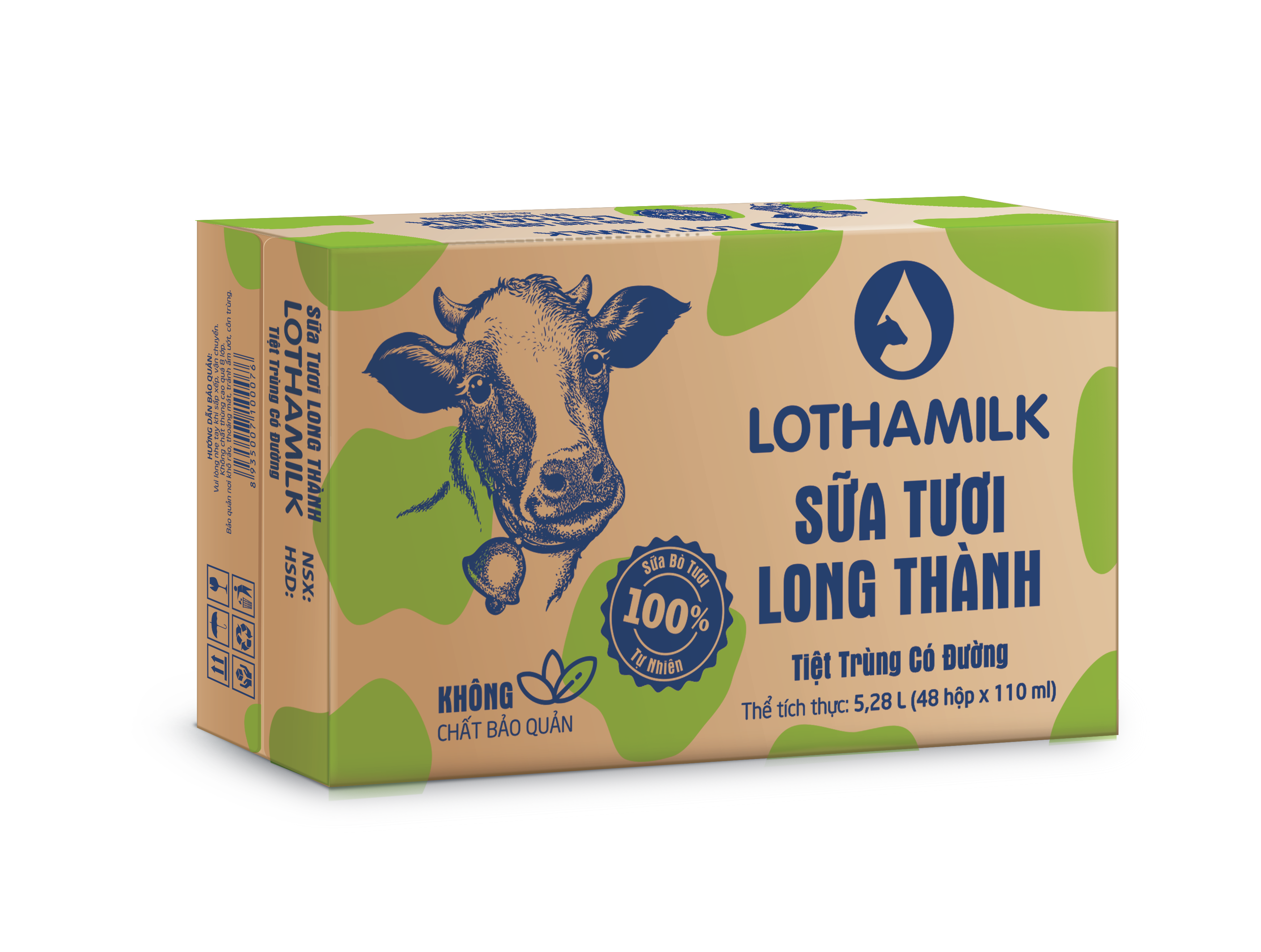 Thùng 48 hộp sữa tươi tiệt trùng Lothamilk có đường (110ml/hộp)