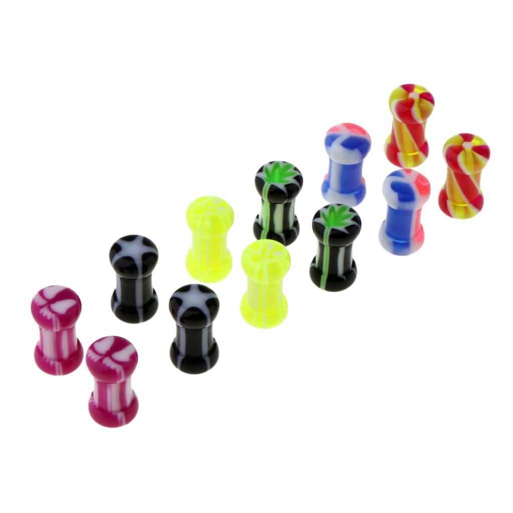6 Pairs Colorful Acrylic Screw Fit Ear Tunnel Plugs Stretcher Expander