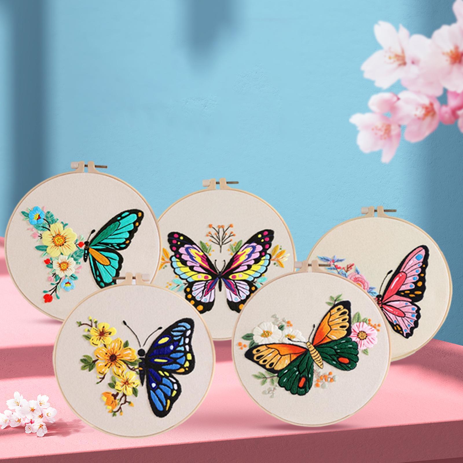 Embroidery Starter Kit Butterfly Flower Pattern with Embroidery ...