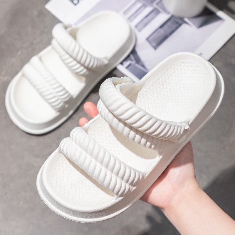 Dép bánh mì 2 quai ngang sandal nữ quai hậu độn đế 3cm kiểu ulzzang basic đi mưa D151