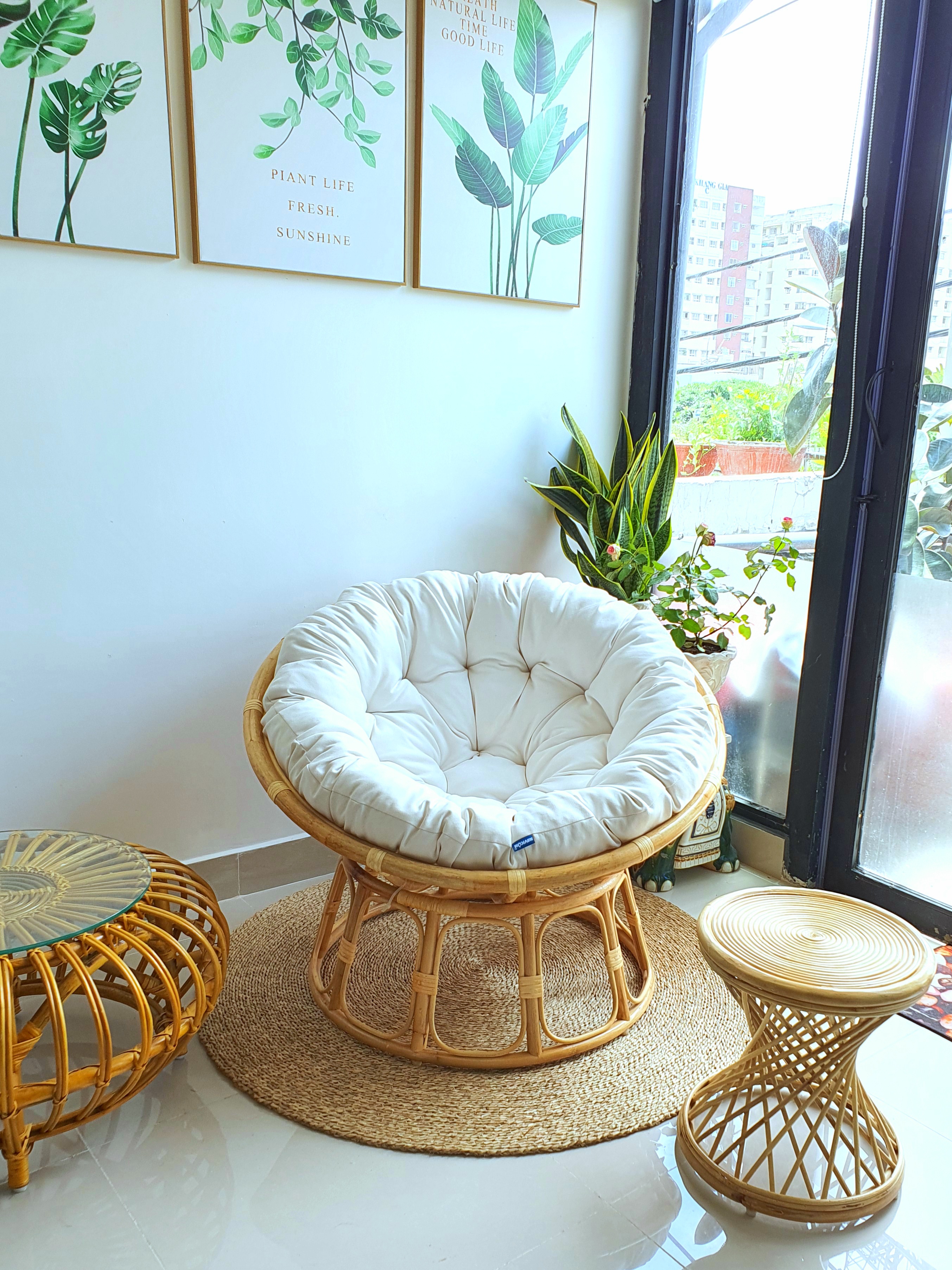 Ghế thư giãn papasan size 1m (vải bố kem)