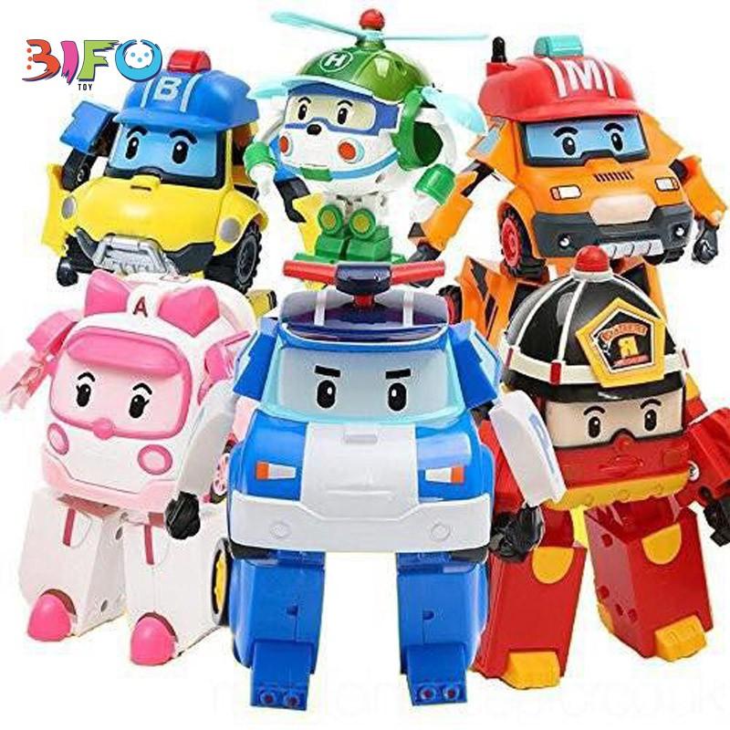 Hộp 6 đồ chơi biến hình biệt đội Robocar Poli 6 xe lắp ráp Policar 2 trong 1