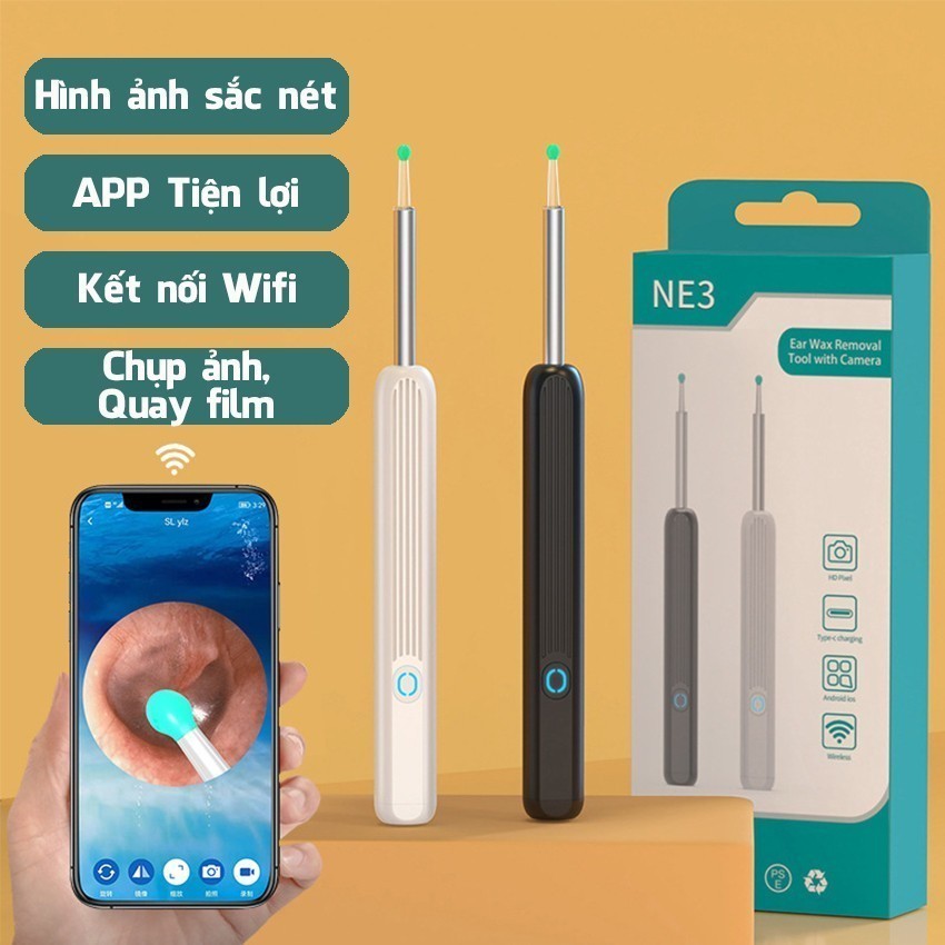 Dụng Cụ Lấy Ráy Tai NE3 Cơ Bản Có Gắn Camera Nội Soi Full HD Đa Năng Hình Ảnh Sắc Nét, Pin Sạc