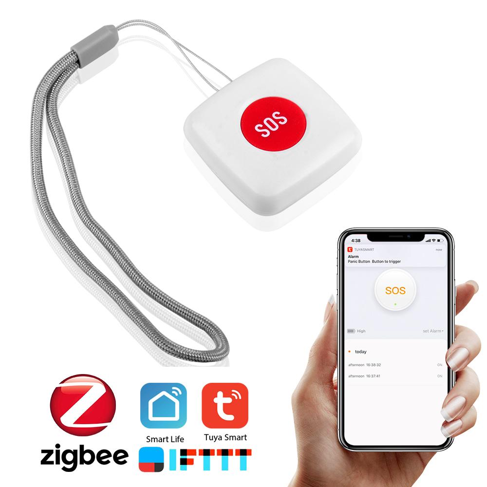 Tuya Zigbee Wireless Remote Call Button SOS/Emergency Button Caregiver Pager for Bed/Chair/Floor Mat Fall Alarm Patient Elderly Disabled Press for Help Caregiver/Nurse Alert System Work with Tuya Zigbee Hub
