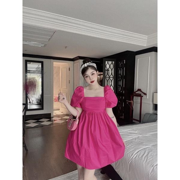 Váy cổ vuông nơ sau dáng ngắn