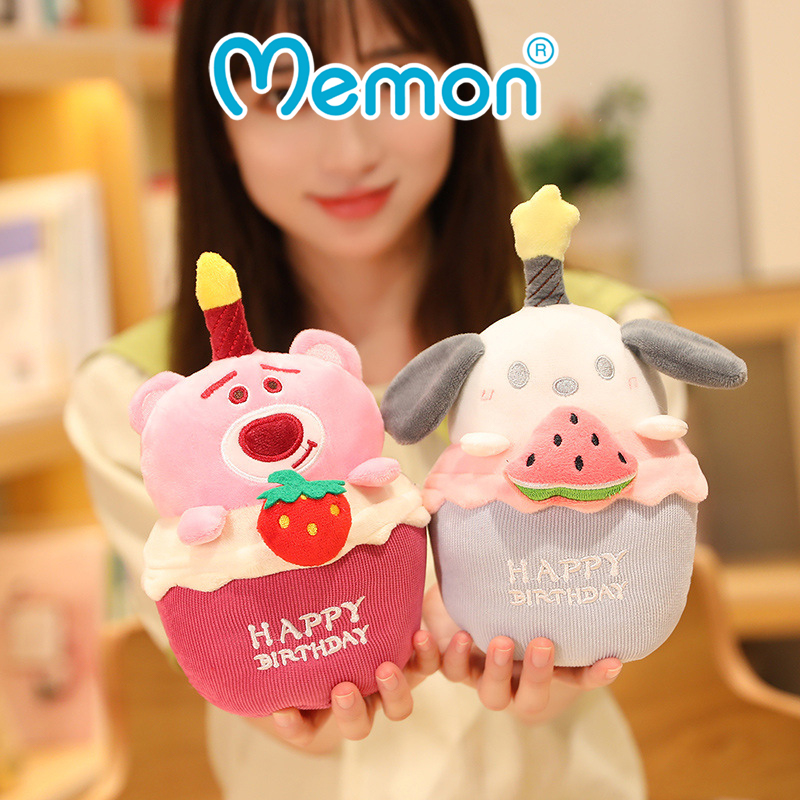 Gấu Nhạc Bánh Kem Chúc Mừng Sinh Nhật ( Phát Nhạc Happy Birthday Có Đèn ) 22cm Cao Cấp Memon