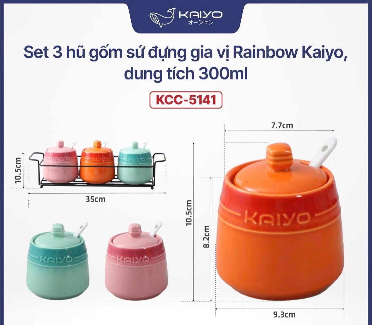 Set 3 hũ gia vị Rainbowl cao cấp - chính hãng Kaiyo hàng chính hãng
