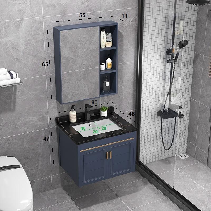 Bộ tủ lavabo màu xanh viền vàng vật liệu nhôm thiết kế hiện đại