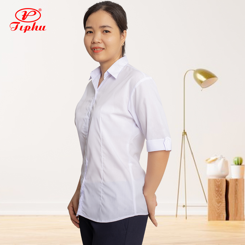 Áo sơ mi nữ trắng tay dài, đồng phục học sinh, chất liệu KT Silk mềm mại, form dáng căn bản