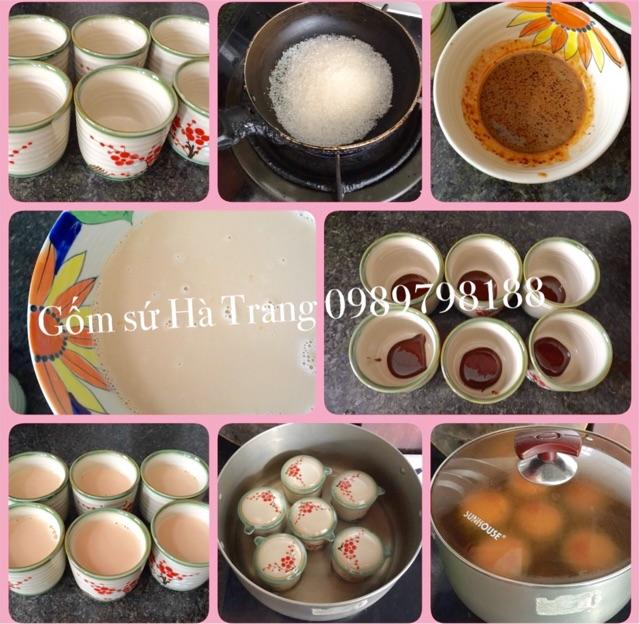 Bộ cốc làm caramen gốm sứ Bát Tràng cao cấp vẽ hoạ tiết đào đỏ