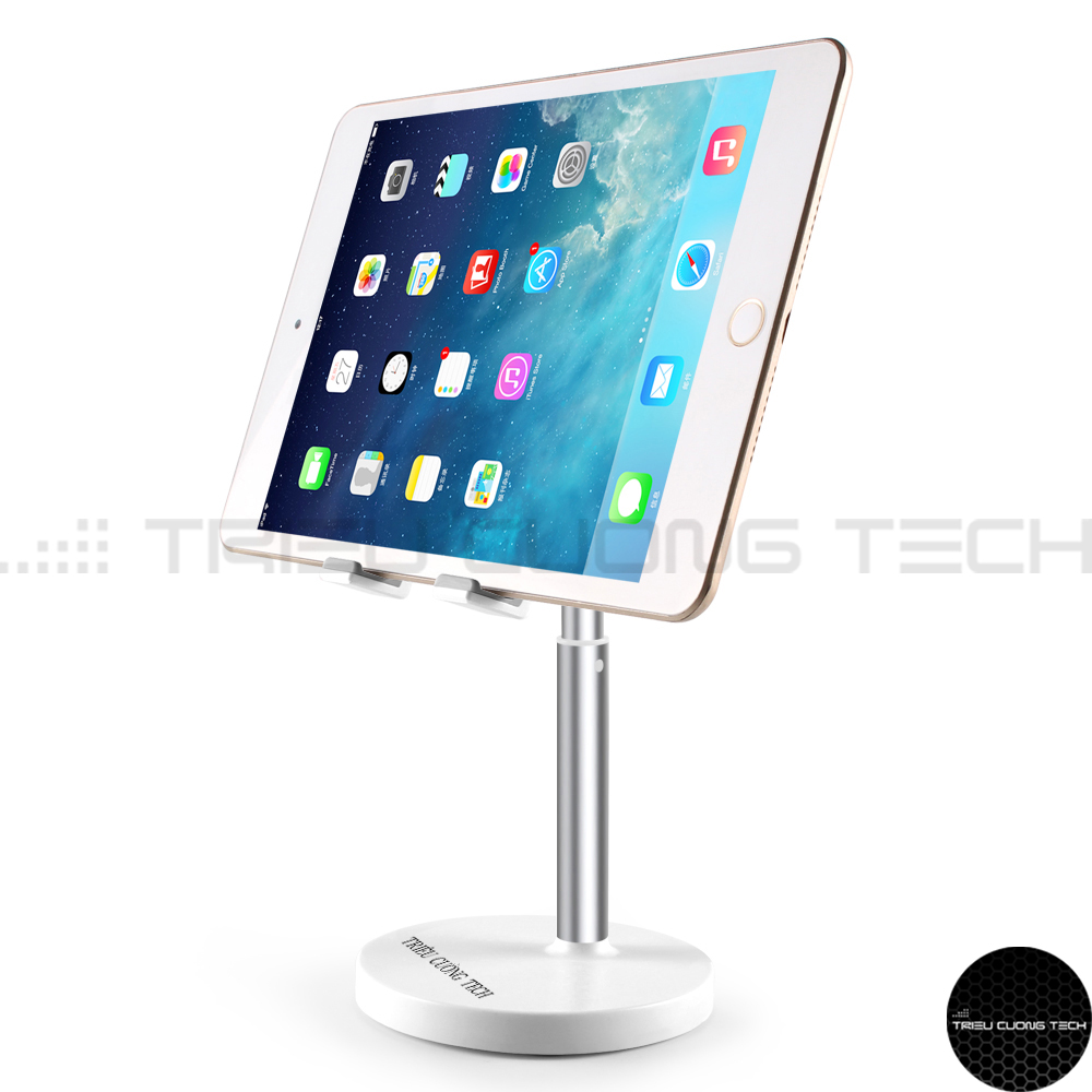 Giá Đỡ Để Bàn Điện Thoại Máy Tính Bảng Ipad Hợp Kim Nhôm ABS Cao Cấp Nâng Hạ - Xoay Tròn - Điều Chỉnh Góc Độ - KT 95x95x20 Cm - Hàng Chính Hãng