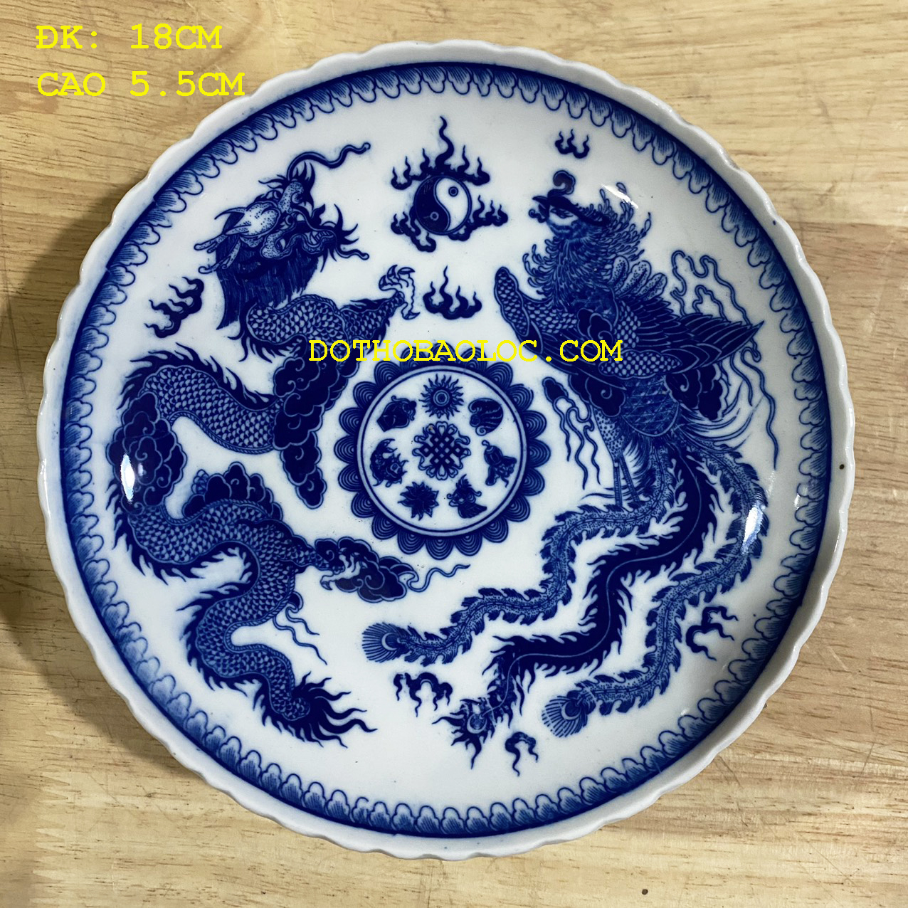 Dĩa sứ thờ họa tiết long phụng bằng gốm Bát Tràng – Nhiều cỡ