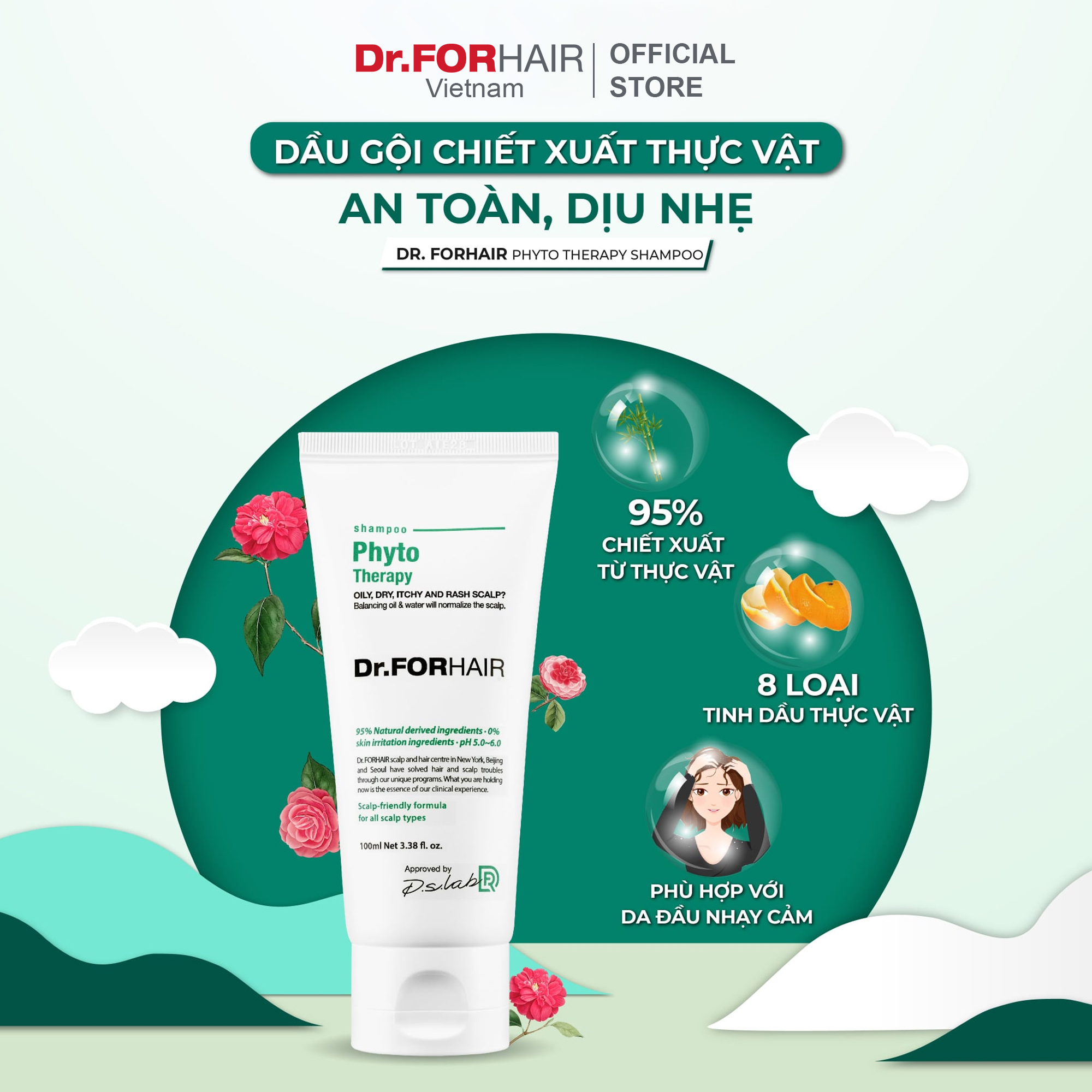 Dầu gội CHO DA NHẠY CẢM, chiết xuất thực vật an toàn và dịu nhẹ Dr.FORHAIR Hàn Quốc Phyto Therapy Shampoo