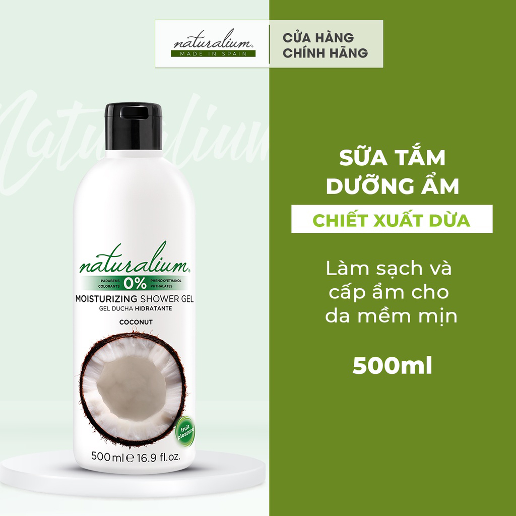 Sữa tắm dưỡng ẩm NATURALIUM hương dừa 500ml giúp tái tạo da, dưỡng da mịn màng tươi trẻ &amp; hỗ trợ viêm nang lông