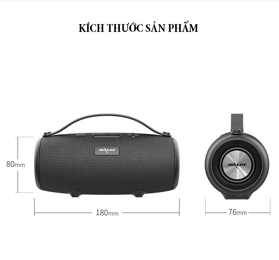 Loa bluetooth âm thanh vòm Zealot S34 với màng rung cộng hưởng thụ động, chống nước, dung lượng pin 1800mAh, công suất 10W, hiệu ứng âm trầm sâu - Hàng chính hãng