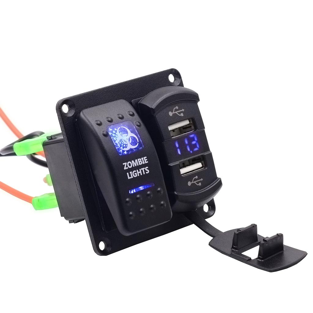 Zombie Lights Push  Dual USB Port Charger + Voltmeter DC 12/24V Car