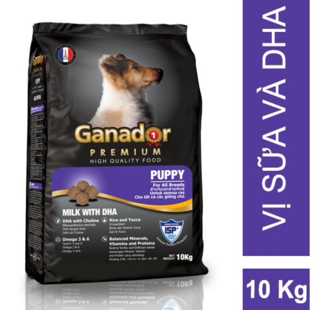 Thức ăn cho chó con Ganador vị sữa & DHA Milk with DHA 10kg - Tặng 2 khẩu trang