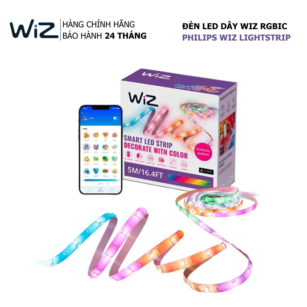 Đèn LED dây thông minh Wiz LightStrip RGBIC Matter &amp; Wifi, hiển thị 16 triệu màu, kết nối App