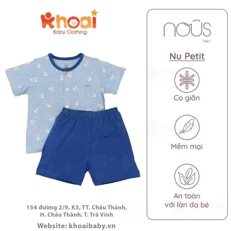 Bộ cài thẳng cộc Nous petit xanh dương họa tiết - Chất liệu Nu Petit 95% cotton thiên nhiên