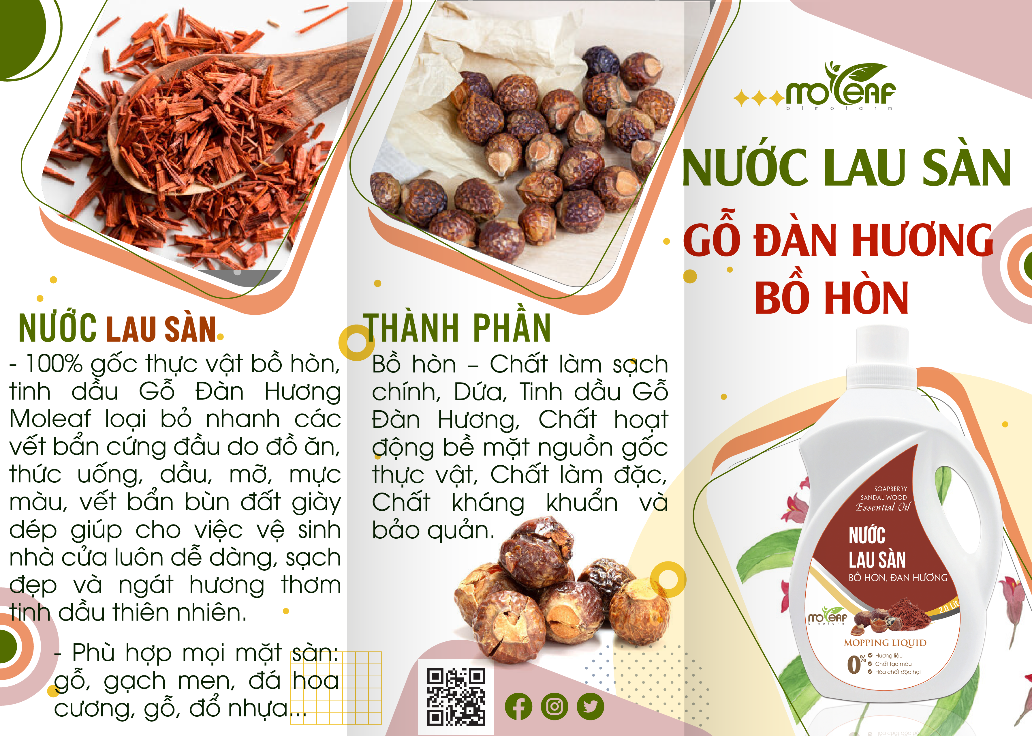 Nước lau sàn Hữu cơ Moleaf đuổi muỗi tinh dầu Gỗ Đàn Hương 4000ml