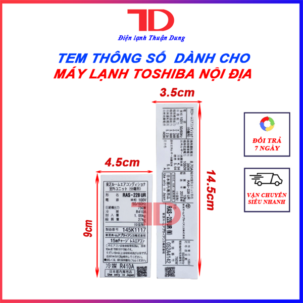 Tem thông số dành cho máy lạnh TOSHIBA nội địa 281UR