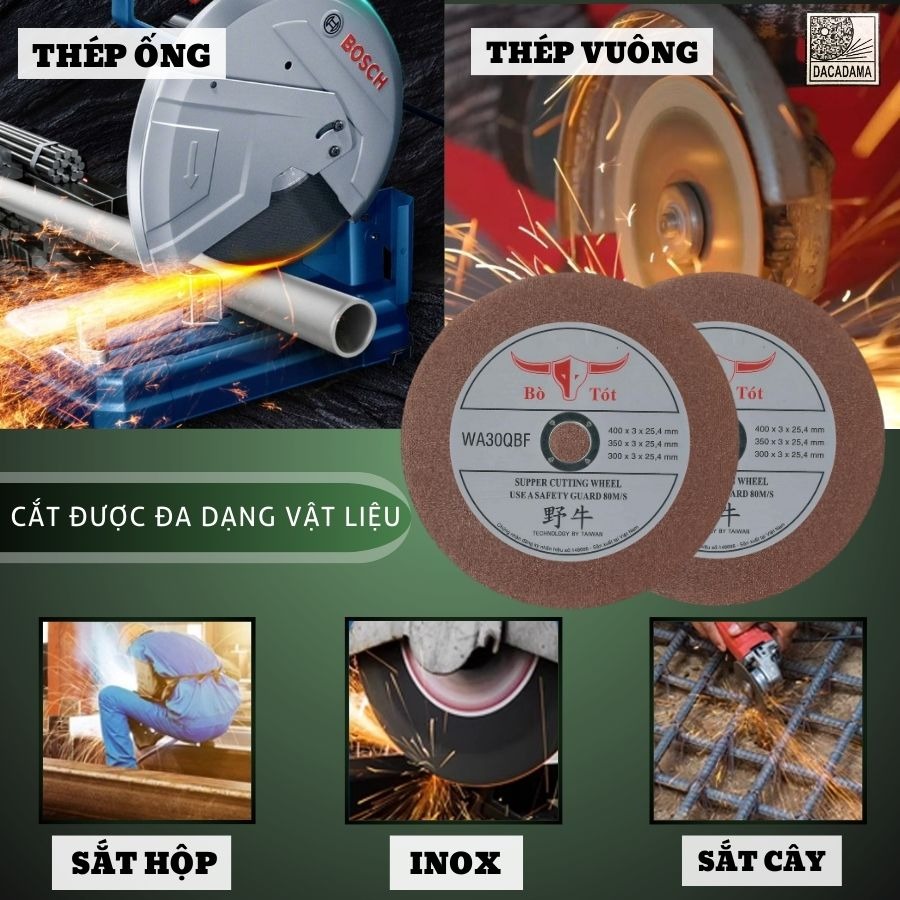 (Combo 10 Viên) Đá cắt Bò Tót 300 x 3 x 25.4mm Chuyên Dùng Cắt Sắt Cắt Inox Sắc Bén, Không Bụi, Ít Hao Mòn | TOPWIN Official Store