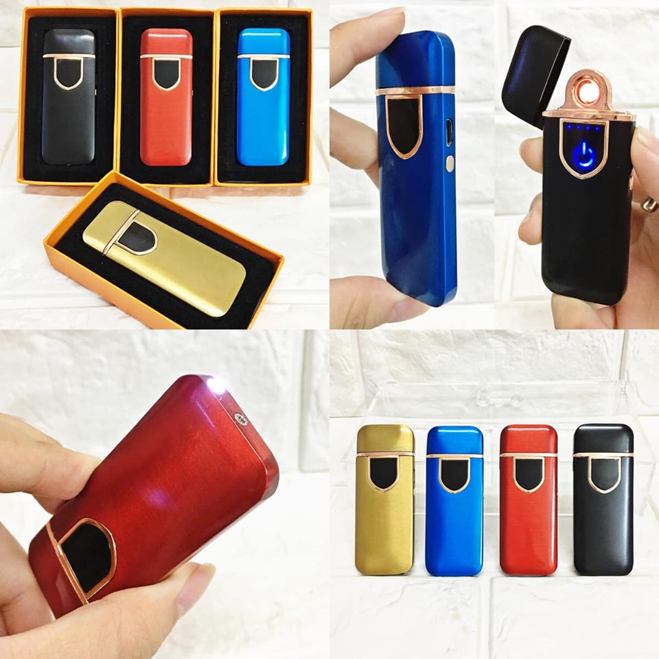 BẬT LỬA ĐIỆN CẢM ỨNG VÂN TAY KIM LOẠI - + tặng củ sạc 3 cổng usb