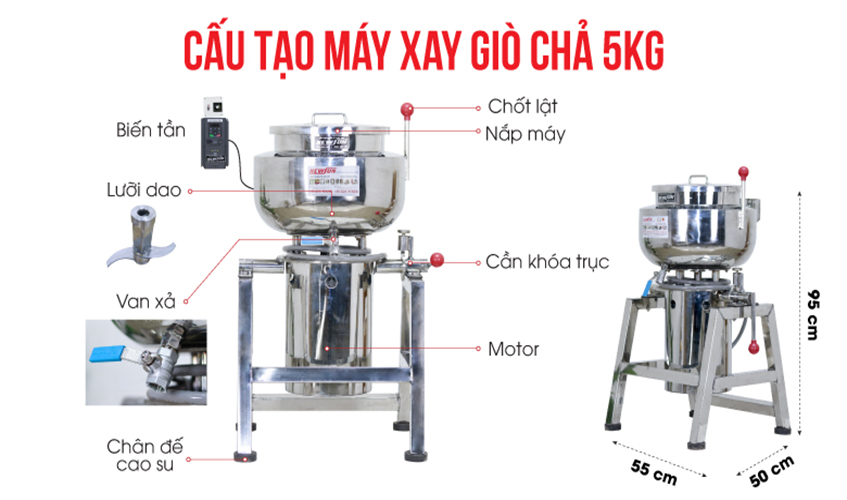 Máy Xay Thịt Làm Giò Chả Ruốc, Xay Cua, Xay Cá Công Nghiệp NEWSUN 5 Kg/ Mẻ