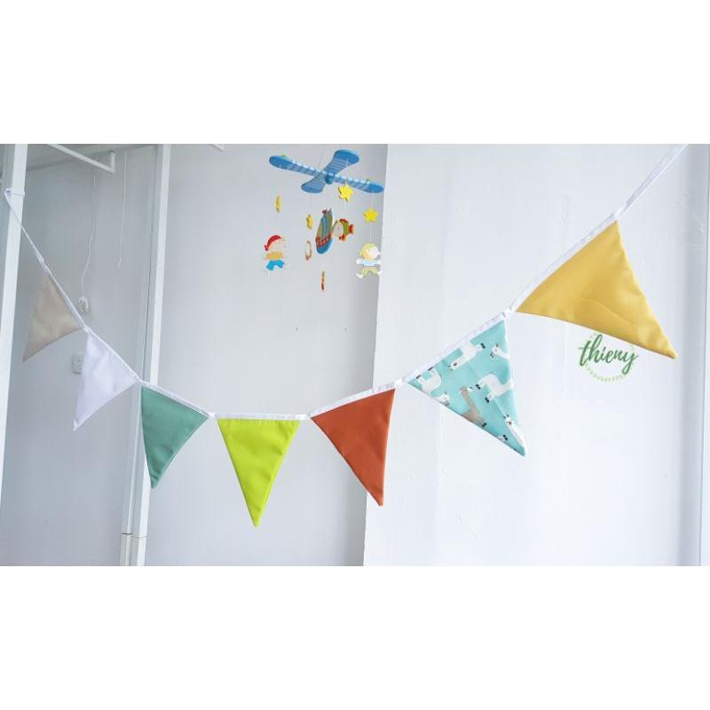 Dây cờ tam giác vải kaki cotton xịn may đẹp, dài 2,2m, trang trí Decor Sinh nhật - cờ màu xanh chuối
