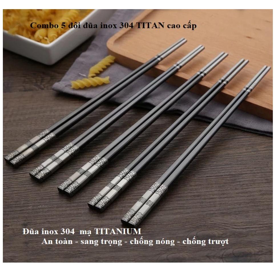 Set 10 đôi đũa inox 304 mạ titan giúp chống trơn chống nóng
