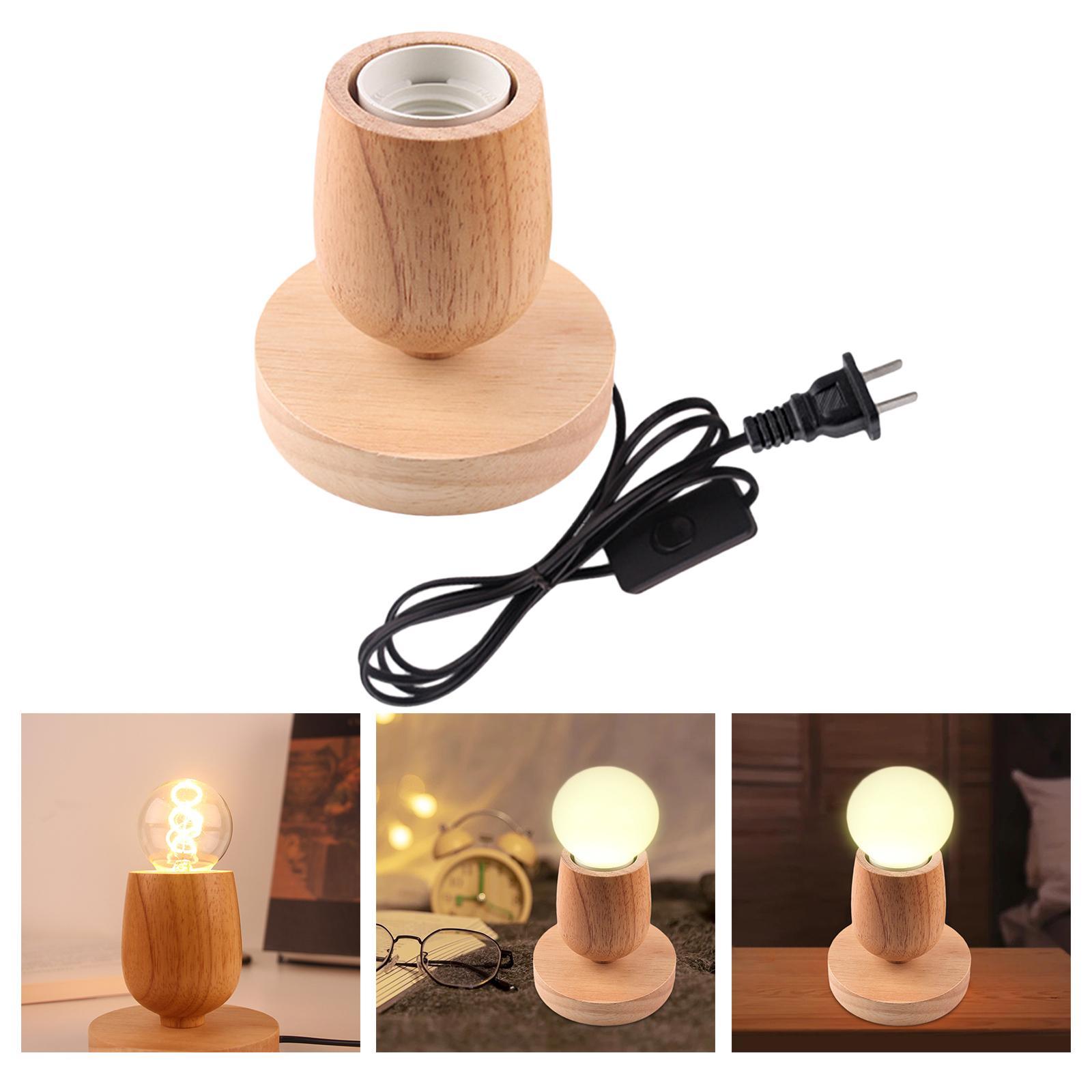 E27 Wood Base Table Lamp Bulb Socket Holder Decor Night Light