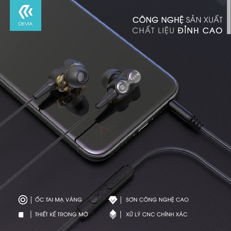 Tai Nghe Có Dây Nhét Tai Devia Smart Series Dual Speakers Có Mic 2 Loa (3.5mm) Màu Đen - Hàng Chính Hãng