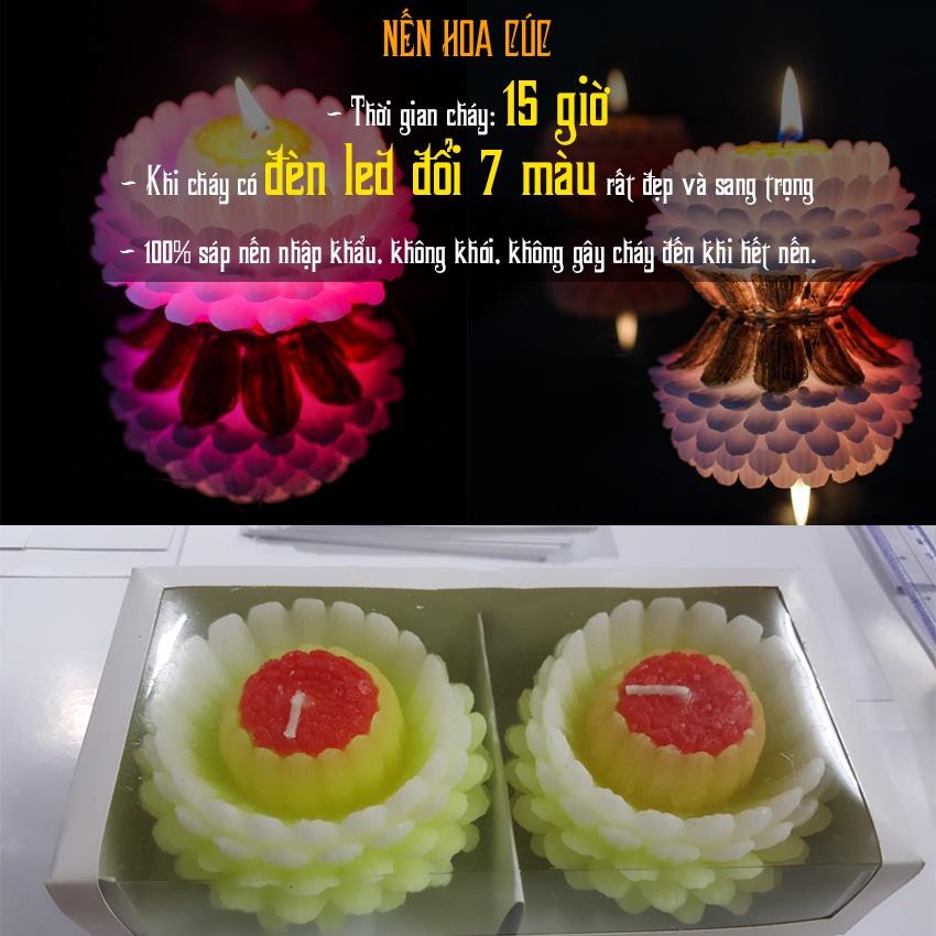 Nến hoa cúc có đèn led - nến hoa cúc đổi màu - đèn cầy hoa cúc thờ phật - nến trang trí bông cúc candle s