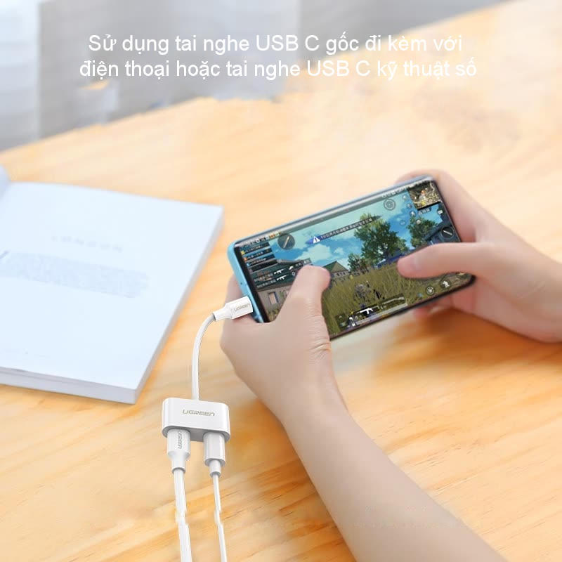 Bộ chuyển đổi giắc cắm tai nghe USB C sang 2 cổng USB C UGREEN CM232 - Hàng nhập khẩu chính hãng