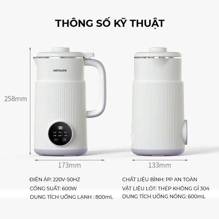 Máy làm sữa hạt 800ml, Máy nấu sữa hạt mini đa năng 600W có chế độ hẹn giờ, giữ nhiệt cao cấp PBJ-001