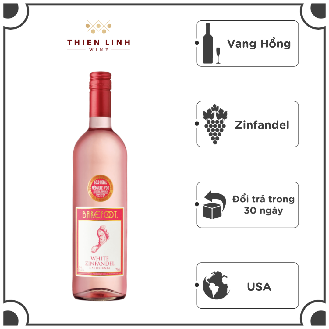 Rượu Vang Hồng USA Barefoot Varietal White Zinfandel Rose