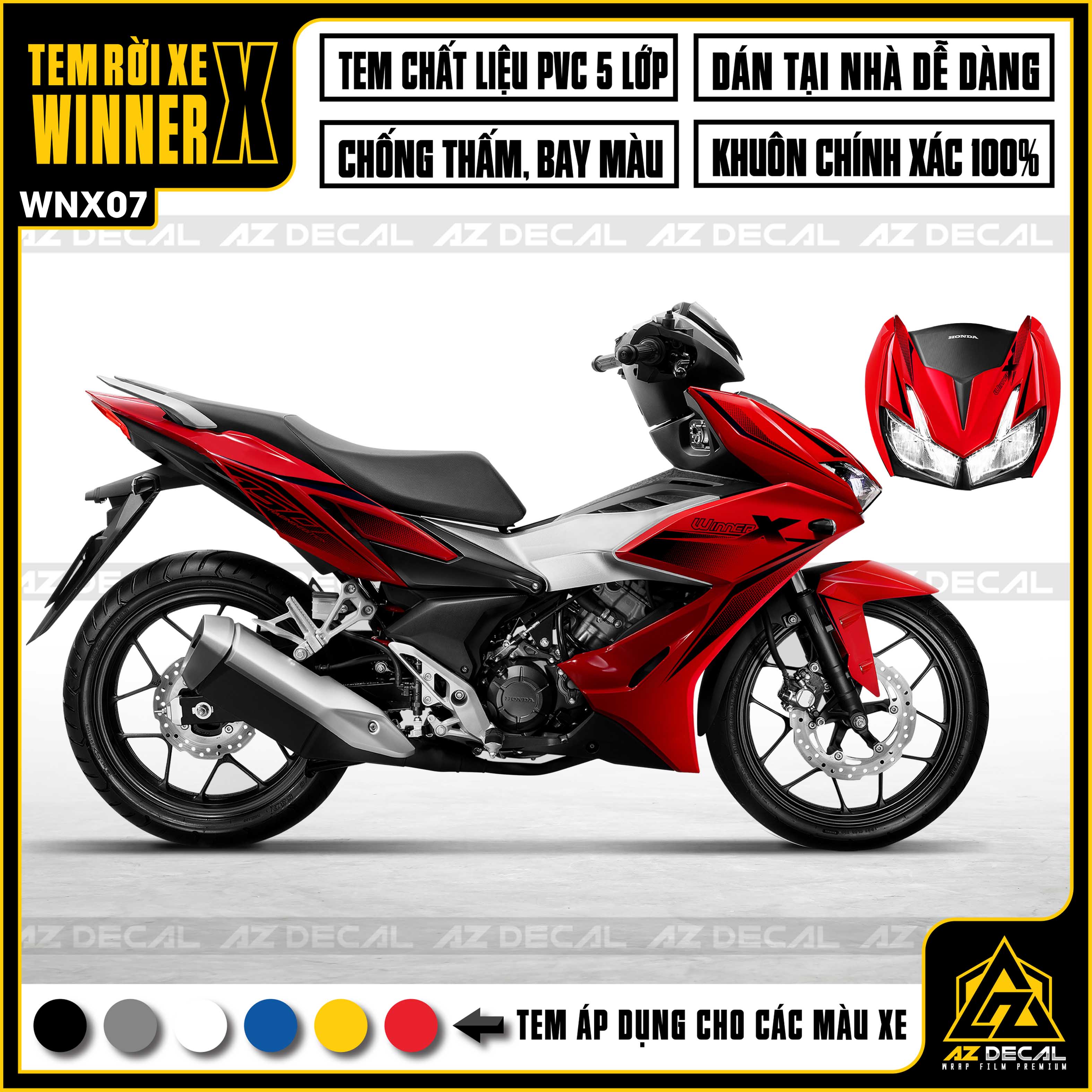 Tem Rời Chế Xe Winner X Mẫu Racing Edition | WNX07 | Decal Chế Dán Xe Máy Winner X Màu Trắng, Đen