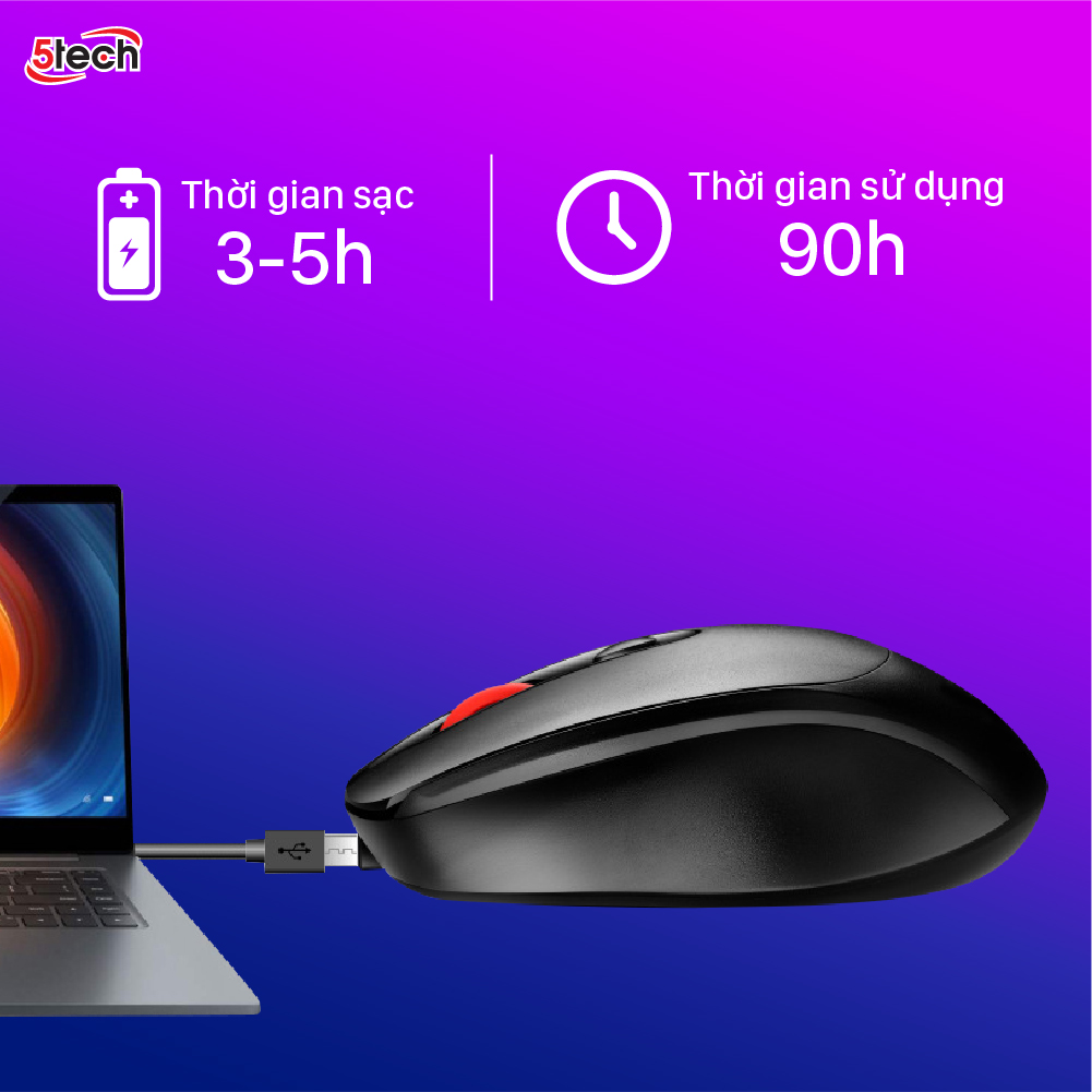 Chuột không dây 5TECH, chuột gaming wireless 2.4Ghz chuột quang sạc pin siêu nhạy cho máy tính, laptop,chất liệu nhựa ABS cao cấp hàng chính hãng