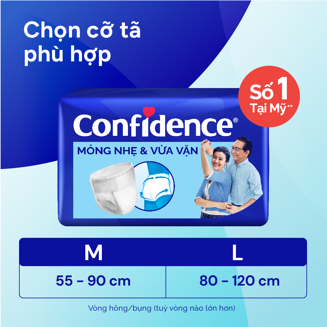 Tã quần người lớn Confidence Slim&amp;Fit mỏng nhẹ vừa vặn size L gói 14+2 miếng