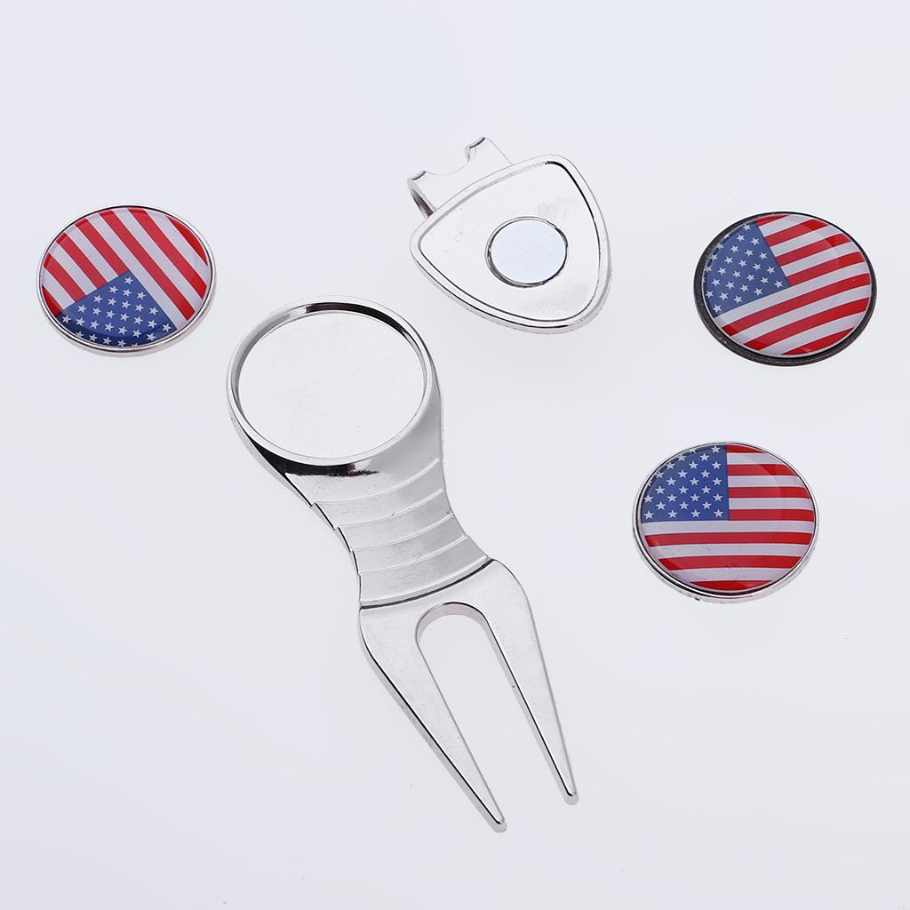 Portable Alloy Golf  Repair  Tool Pitch Groove Cleaner & Golf Club Ball Marker & Hat Clip Golf Training Accessories