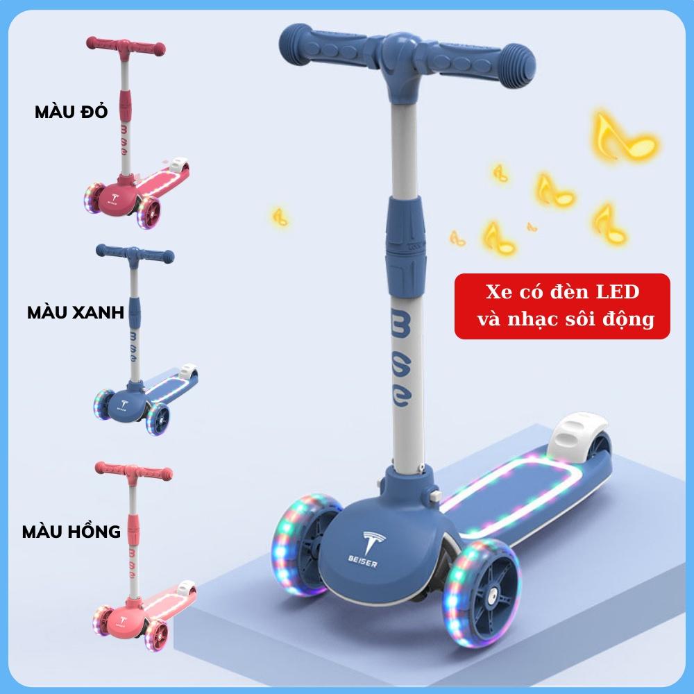 Xe Trượt Scooter Cho Bé 2-10 Tuổi 3 Bánh Có Đèn LED Phát Sáng - BUNTI T801