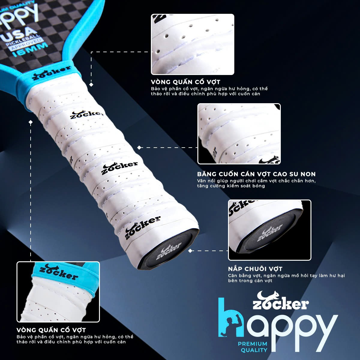 Vợt Pickleball Zocker Happy HP3 Premium Quality