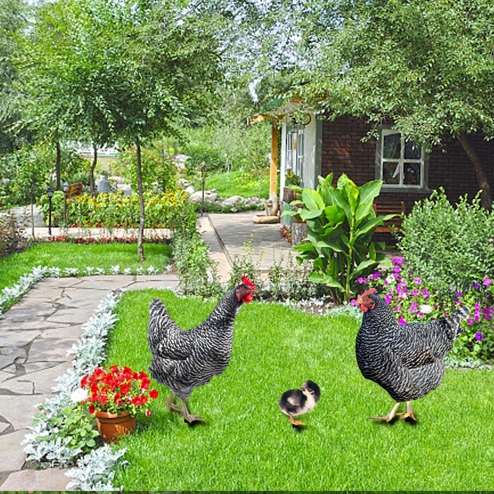 3 Pieces Chicken Animal Statue Animal Shaped Yard Stake for Pathway Decor