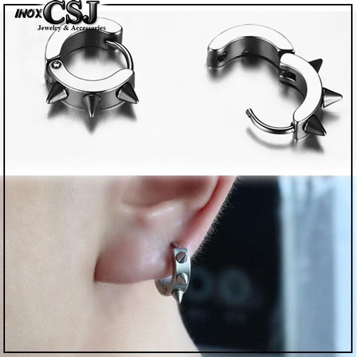 KHUYÊN TAI NAM TRÒN GAI INOX ĐỘC CÁ TÍNH